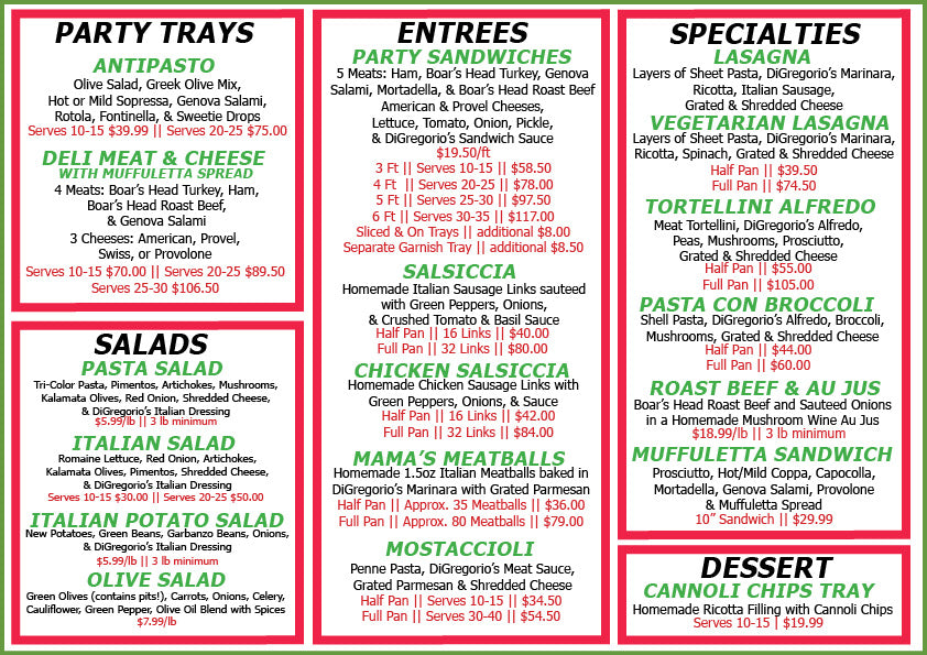 Catering – DiGregorio's Italian Market
